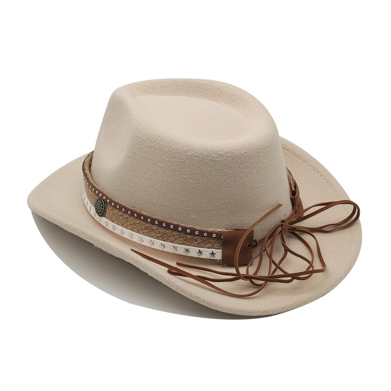 Willheoy Kids Cowboy Hat for Boys Girls Western Cowgirl Hat with Buckle Belt Wide Brim Fedora Hat Dress Up Costume Beige - Image 5